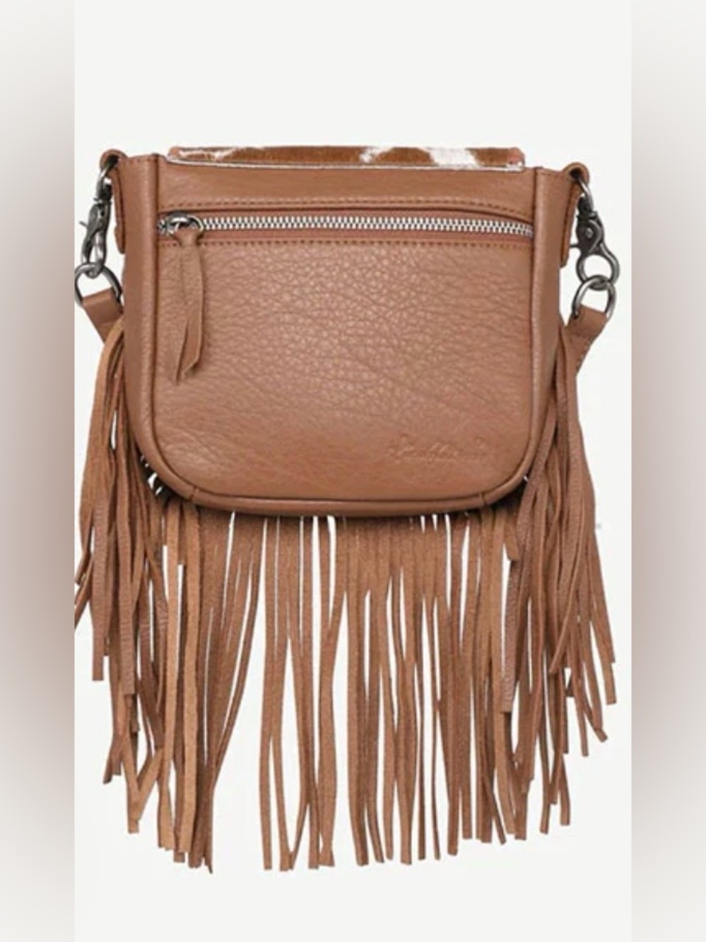 Montana West Brown & White Cowhide Fringe Crossbody - Picture 11 of 14
